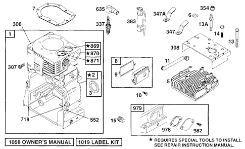 Cylinder, Head Diagram and Parts List for 195431-2234-XX  Briggs and Stratton Engine